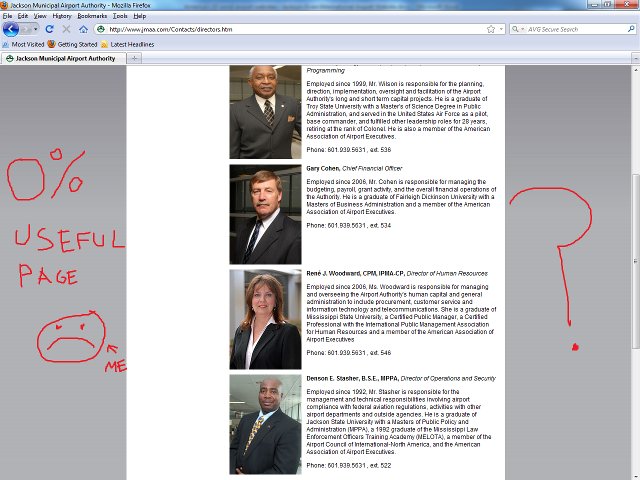 Screenshot of the Contact Directors page on Jackson-Evers International Airport's website