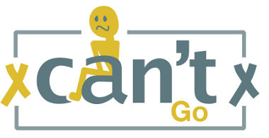 "Can't Go" stamp - the "a" is a wheelchair, with a person desperate for the toilet sitting in it